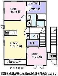 リラフォート 2階2LDKの間取り