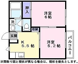 キャロットハウス 1階2DKの間取り