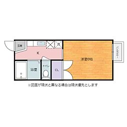 ヴァンヴィンセント 1Kの間取図画像