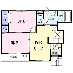 ラネージュ3番館 2DKの間取図画像