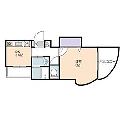 エバーグリーン植政 1DKの間取図画像