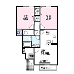 ローズコート杉立B棟 2LDKの間取図画像