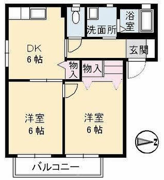 ファミーユ中野　Ｂ棟 105｜鳥取県境港市中野町(賃貸アパート2DK・1階・43.01㎡)の写真 その2