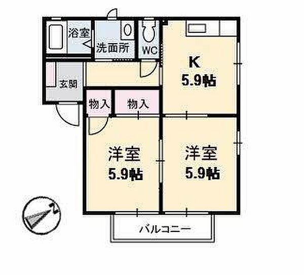 ハイツコムドテール 202｜鳥取県米子市両三柳(賃貸アパート2K・2階・43.00㎡)の写真 その2