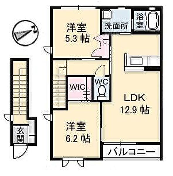フェリーチェ　Ｂ棟 B203｜鳥取県米子市車尾４丁目(賃貸アパート2LDK・2階・61.63㎡)の写真 その2