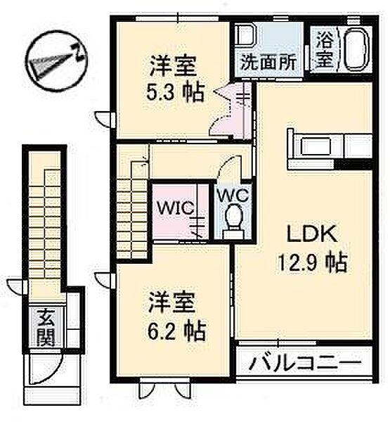 フェリーチェ　Ａ棟 201｜鳥取県米子市車尾４丁目(賃貸アパート2LDK・2階・61.63㎡)の写真 その2