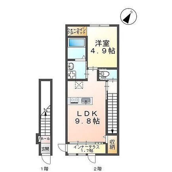 サクラーレ 206｜鳥取県米子市灘町３丁目(賃貸アパート1LDK・2階・43.36㎡)の写真 その2