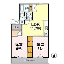 フジパレス新開 1階2LDKの間取り