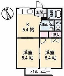 ハイツアールデコ 2階2Kの間取り