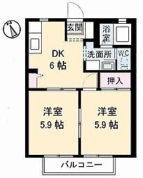 フリーダムメゾン 2階2DKの間取り