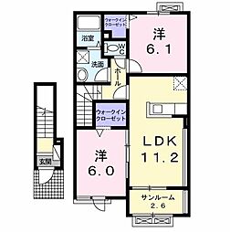 アフル　シェード 2階2DKの間取り