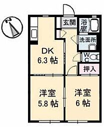 ハイツ安倍21　Ｉ棟 1階2DKの間取り