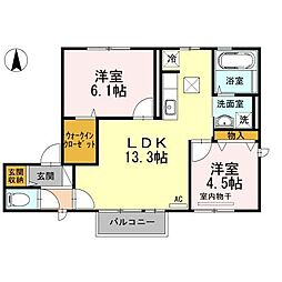 グランヴェール 1階2LDKの間取り