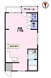 マリンハイツ ワンルームの間取図画像