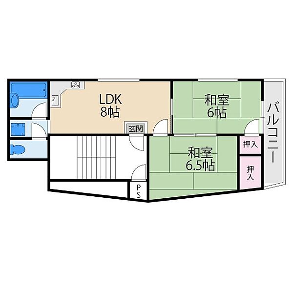 ロイヤルハイム楠根 ｜大阪府寝屋川市楠根南町(賃貸マンション2DK・2階・45.00㎡)の写真 その2