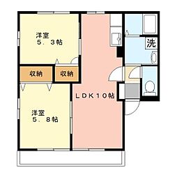 クローバーハイツB 2LDKの間取図画像