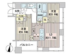 ラフィネタワー札幌南3条 28階2LDKの間取り