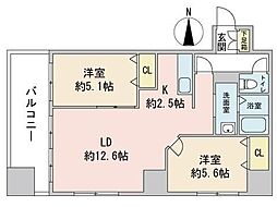 グランカーサ北3条 7階2LDKの間取り