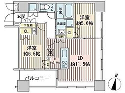 ラフィネタワー札幌南3条 2LDKの間取図画像