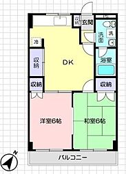 原マンション 2DKの間取図画像