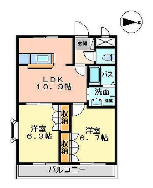 メゾン ドゥ プロヴァンス 212｜鳥取県倉吉市下余戸(賃貸アパート2LDK・2階・49.58㎡)の写真 その2