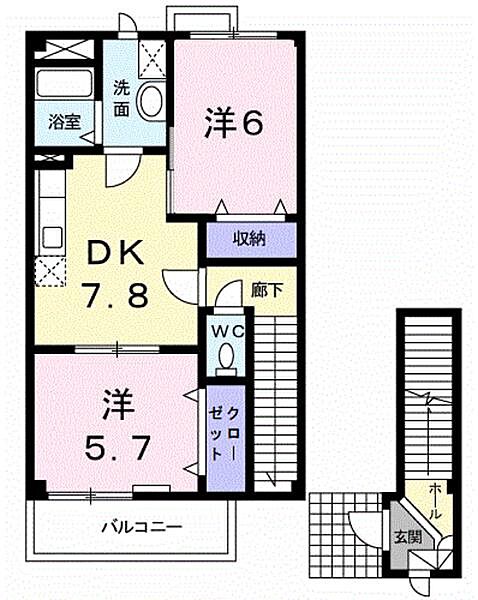 ウェアーハウス　Ｃ ｜鳥取県鳥取市商栄町(賃貸アパート2DK・2階・51.93㎡)の写真 その2