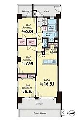 リステージたまプラーザガーデンプレイス 3LDKの間取図画像