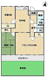 リベラル・一ツ葉 2LDKの間取図画像