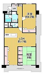平野加美グランドハイツ2号棟 2LDKの間取図画像