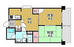 サニーハイツ三番館 2DKの間取図画像
