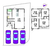 建物参考プラン：間取り4LDK、木造2階建、建物面積延85.04平米（1F42.92平米、2F42.12平米)