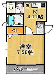 シャーメゾンKOGACHI 3階1Kの間取り