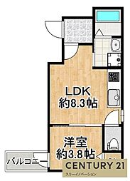 ファインステイツ2 3階1LDKの間取り
