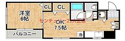 シャトー弁天参番館 1DKの間取図画像