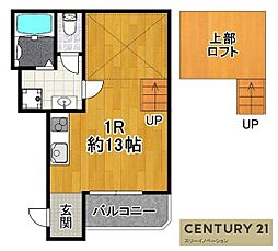 カリヨ三軒家 1Kの間取図画像