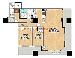 クロスタワー大阪ベイ 2LDKの間取図画像