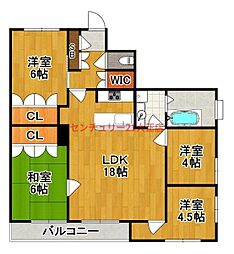 ルミエール市岡 4LDKの間取図画像