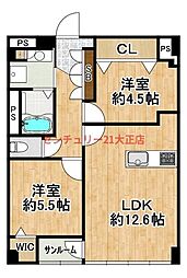 港振興ビル天保山第一コーポ 2LDKの間取図画像