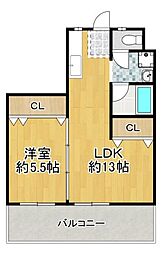 マンション忠岡 1LDKの間取図画像