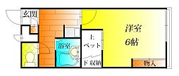 レオパレスパストラルA 2階1Kの間取り