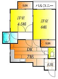 パル恵我之荘 2DKの間取図画像