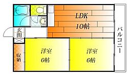 藤ケ丘ハイツ 2DKの間取図画像