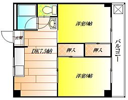 高鷲マンション巽 2DKの間取図画像