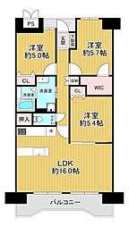 昭和山第三コーポ2号棟 3LDKの間取図画像