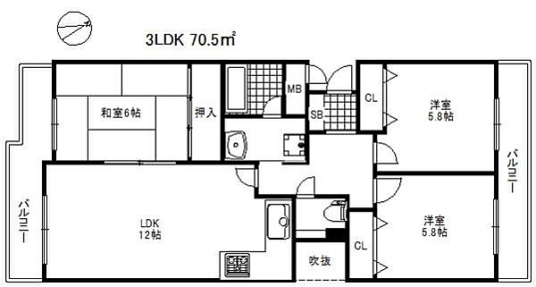 グランドメゾン六甲箕岡 ｜兵庫県神戸市灘区箕岡通３丁目(賃貸マンション3LDK・2階・70.50㎡)の写真 その2