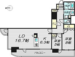 ローレルタワー堺筋本町 2LDKの間取図画像