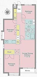 コートハウス三鷹 3LDKの間取図画像