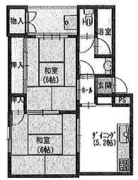 マンションかどわき 1階2DKの間取り