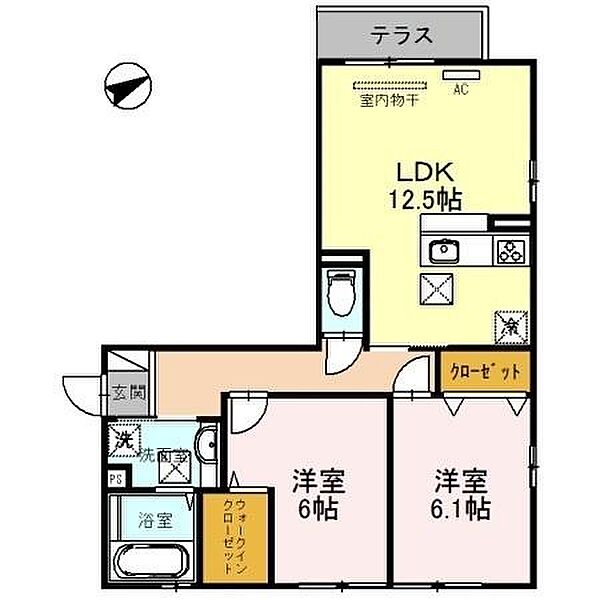 カルムメゾンアンソレイエ2 ｜滋賀県大津市大萱６丁目(賃貸アパート2LDK・2階・60.43㎡)の写真 その2