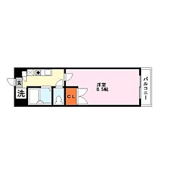 カーサソラッツオ弐番館 2階1Kの間取り